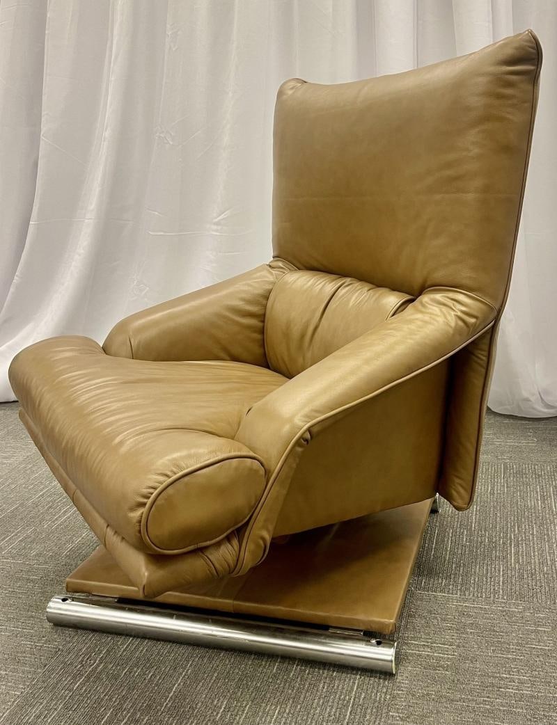 Vintage Leather Swivel, Lounge Chair With Ottoman, Percival Lafer Style, Steel - 8