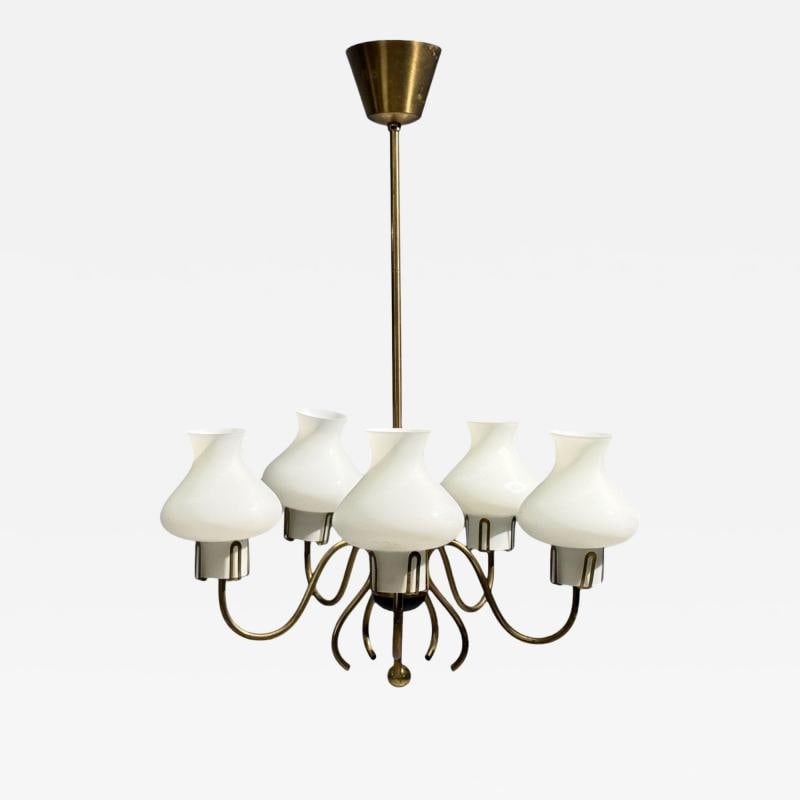 Swedish Modern, Pendant Light, Brass, Opal Glass, Sweden, 1950s (1 of 9)