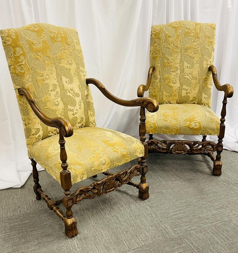 Pair of Throne Chairs, Fauteuils in Louis XIV Fashion, Fine Upholstery - 2