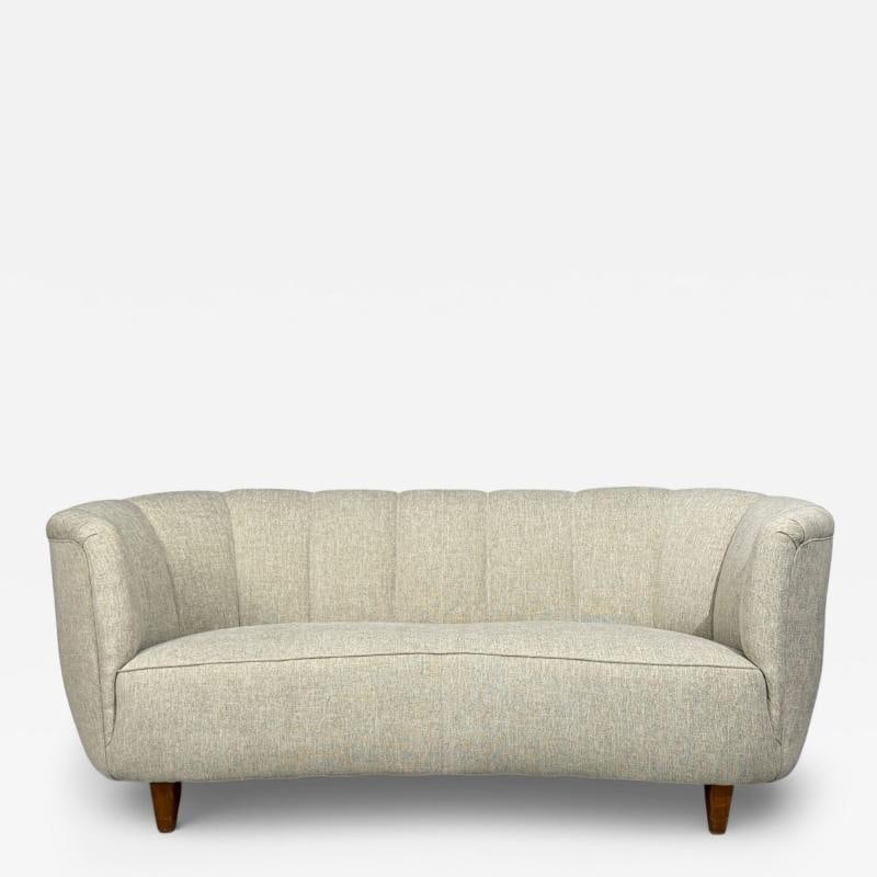 Danish Modern, Banana Sofa, Beechwood, Green Fabric, Denmark, 1940s (1 of 11)