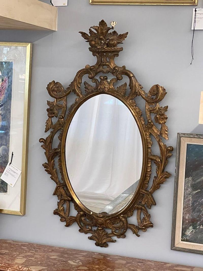 Single Giltwood Italian Floral Motif Mirror, Wall / Console / Pier, Italy, 1960s - 2