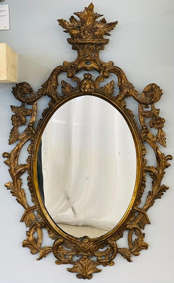 Single Giltwood Italian Floral Motif Mirror, Wall / Console / Pier, Italy, 1960s - 4