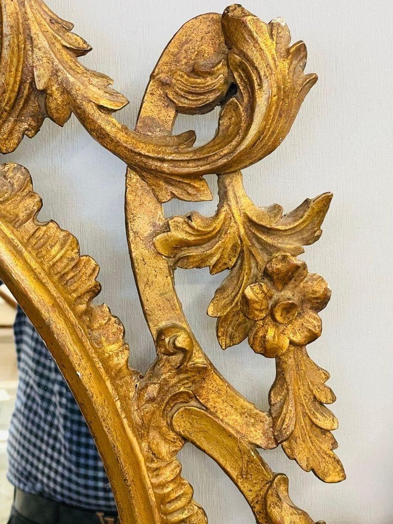 Single Giltwood Italian Floral Motif Mirror, Wall / Console / Pier, Italy, 1960s - 8