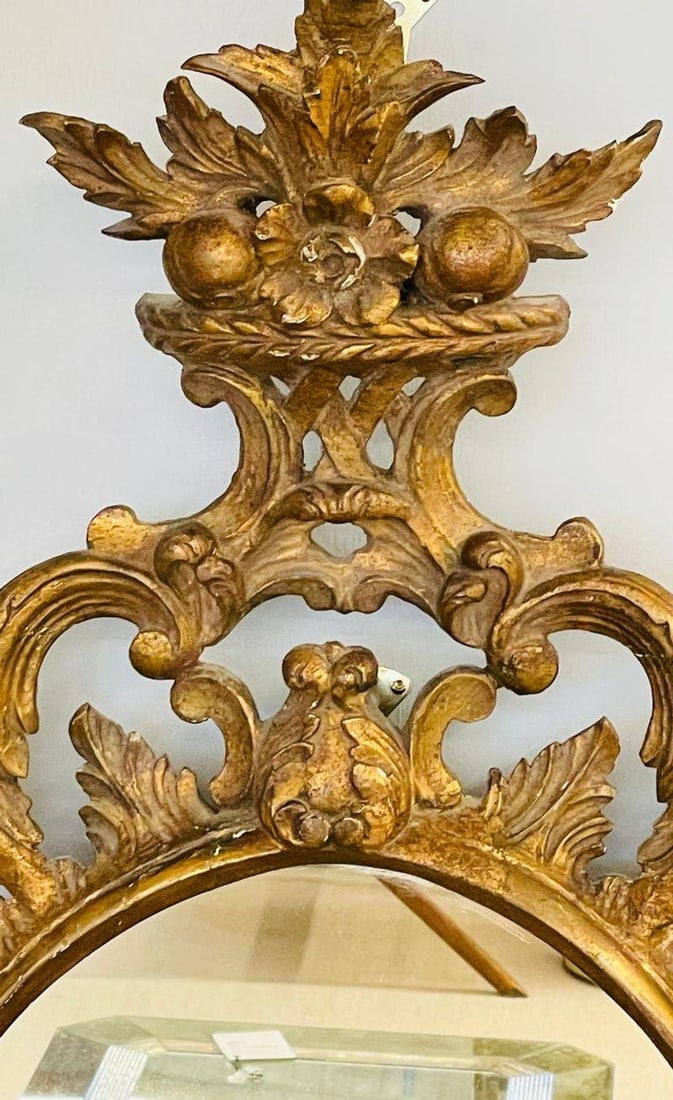 Single Giltwood Italian Floral Motif Mirror, Wall / Console / Pier, Italy, 1960s - 9