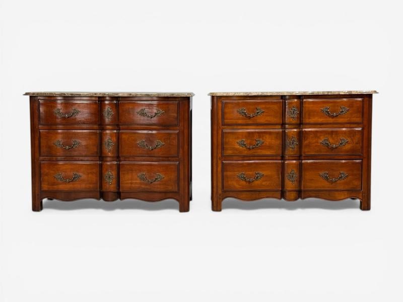 Hickory Chair, Louis XV Style Commodes, Wood, Brass, Marble, USA, 1980s - 6