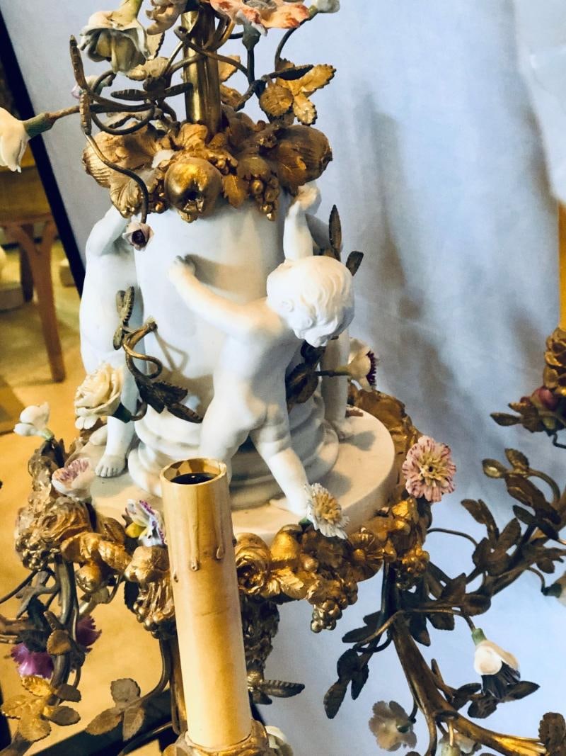 19th Century Louis XVI Gilt Bronze Meissen and Sevres Parian Chandelier - 10