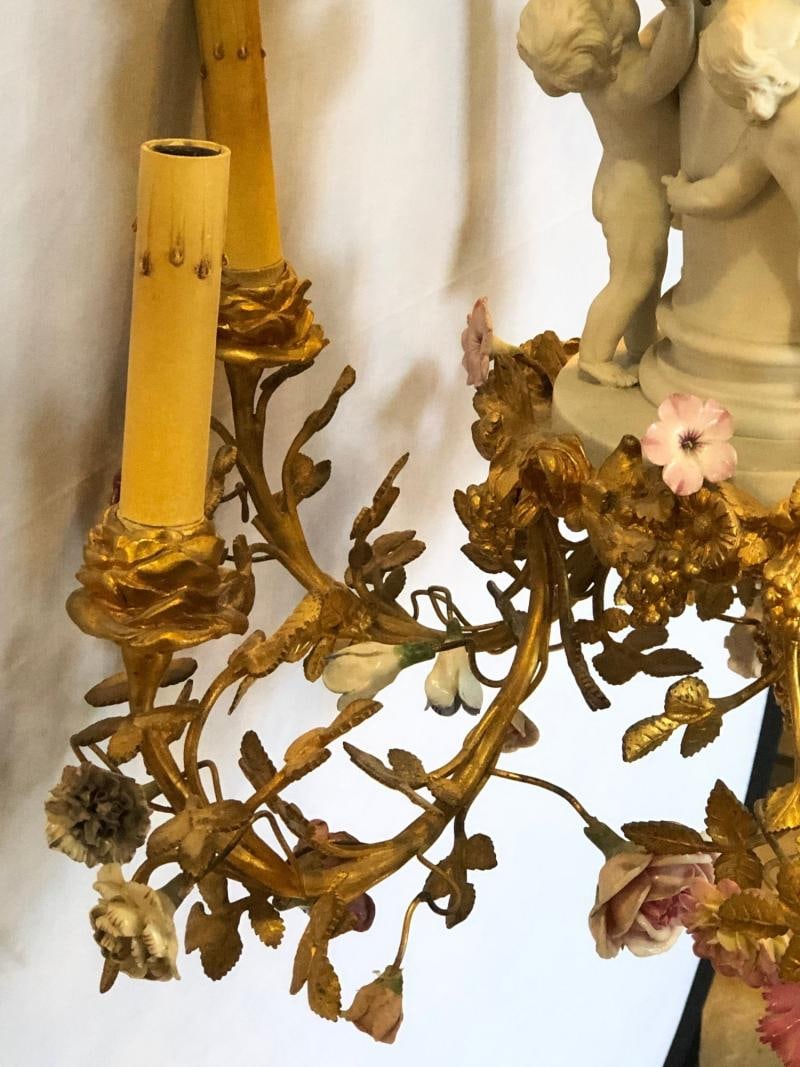 19th Century Louis XVI Gilt Bronze Meissen and Sevres Parian Chandelier - 12