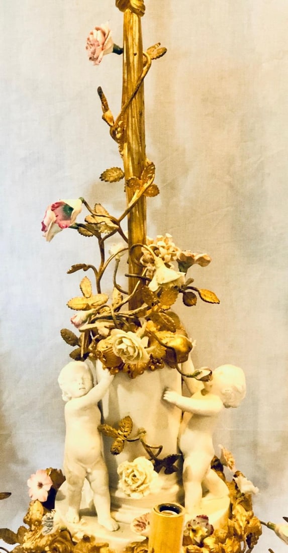 19th Century Louis XVI Gilt Bronze Meissen and Sevres Parian Chandelier - 4