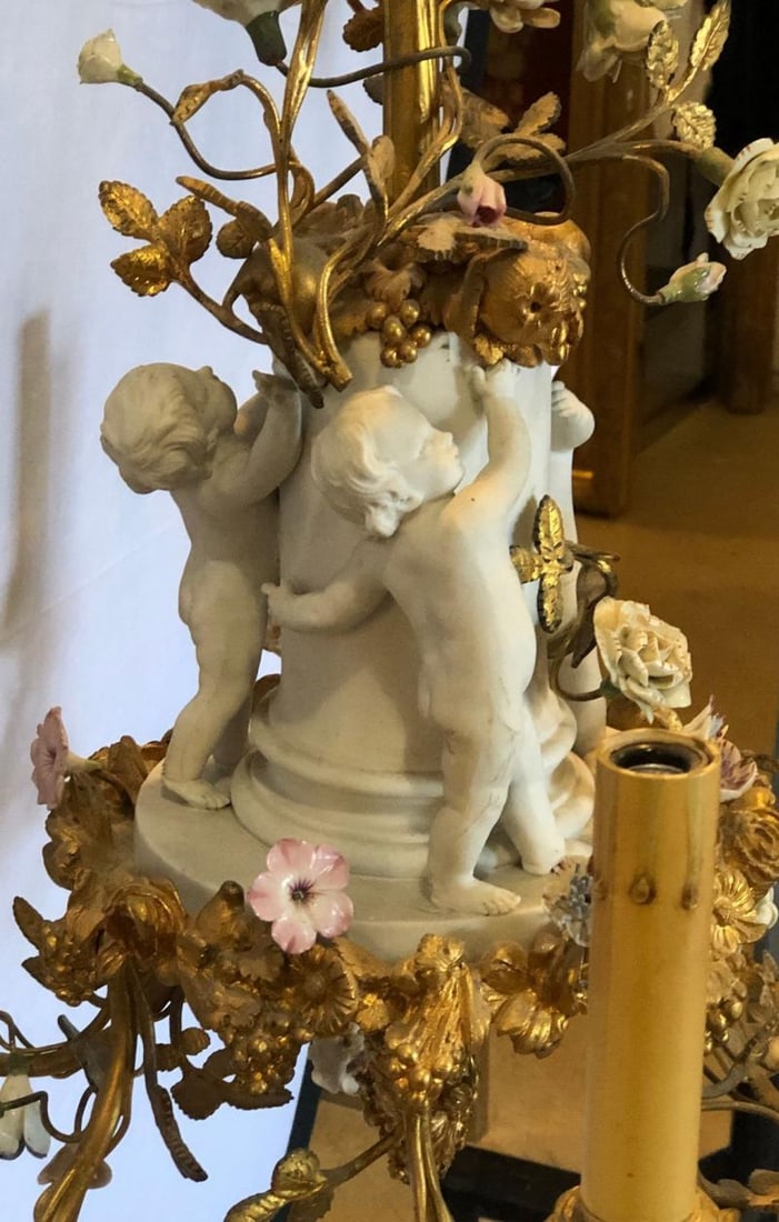 19th Century Louis XVI Gilt Bronze Meissen and Sevres Parian Chandelier - 5