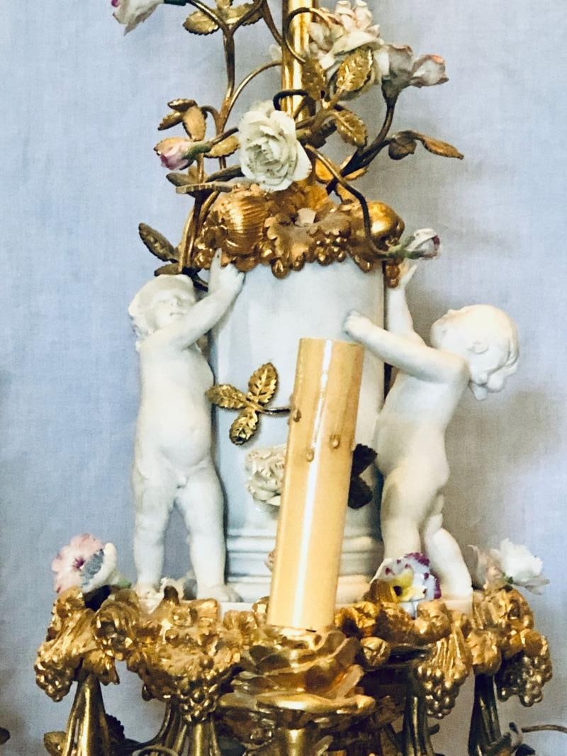19th Century Louis XVI Gilt Bronze Meissen and Sevres Parian Chandelier - 6