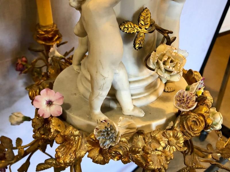 19th Century Louis XVI Gilt Bronze Meissen and Sevres Parian Chandelier - 9