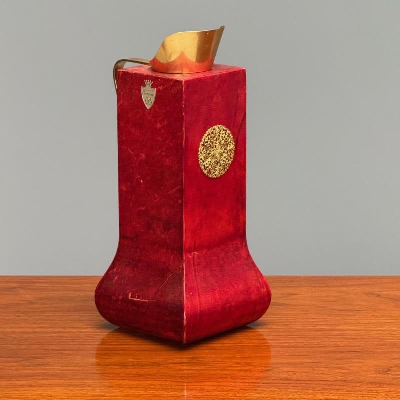 Aldo Tura, Italian Mid-Century Modern, Carafe, Brass, Red Lacquered Goatskin - 2