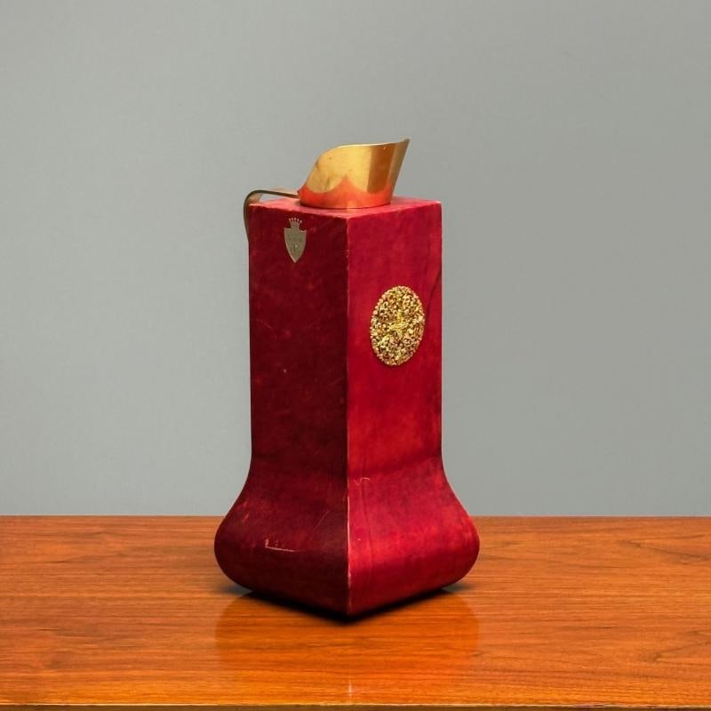 Aldo Tura, Italian Mid-Century Modern, Carafe, Brass, Red Lacquered Goatskin - 3