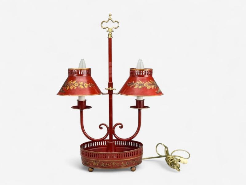 Chinese Export, Painted Metal, Brass, Red Japanned Table Lamp, 20th C. - 10