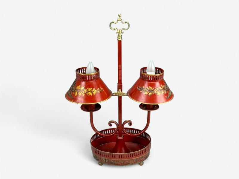 Chinese Export, Painted Metal, Brass, Red Japanned Table Lamp, 20th C. - 3