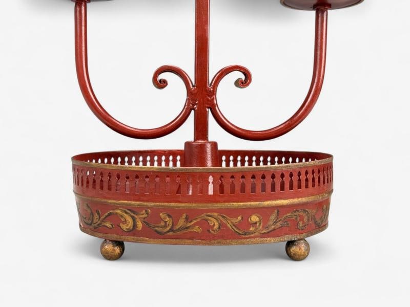 Chinese Export, Painted Metal, Brass, Red Japanned Table Lamp, 20th C. - 4