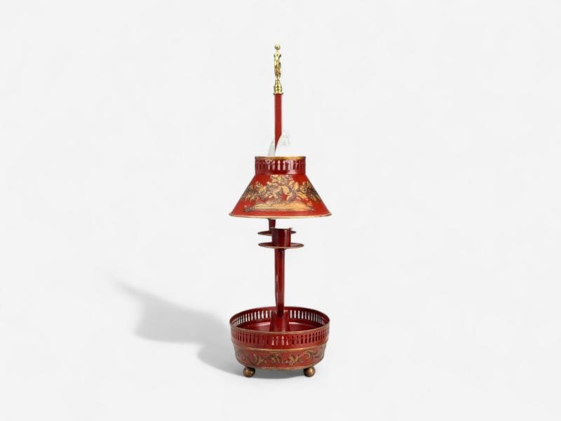 Chinese Export, Painted Metal, Brass, Red Japanned Table Lamp, 20th C. - 6