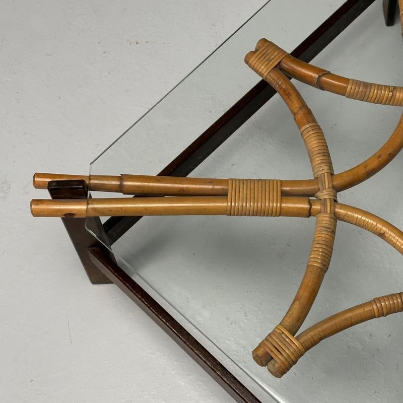 ISA, Italian Mid-Century Modern, Square Coffee Table, Wood, Bamboo, Cane, 1980s - 11