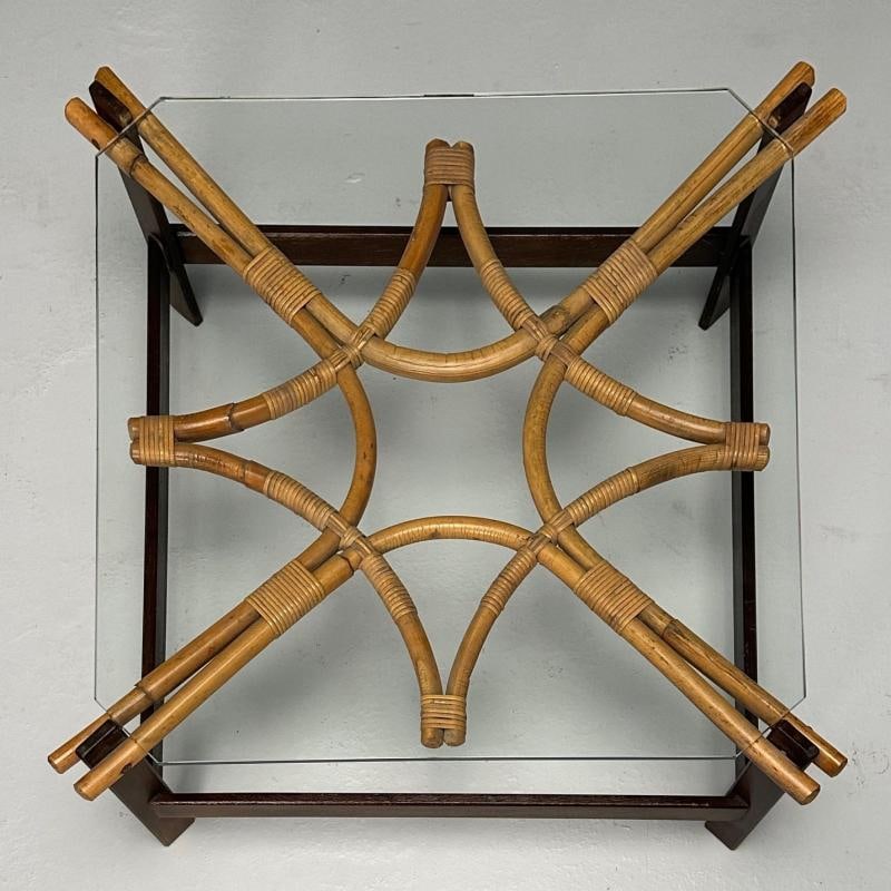 ISA, Italian Mid-Century Modern, Square Coffee Table, Wood, Bamboo, Cane, 1980s - 6