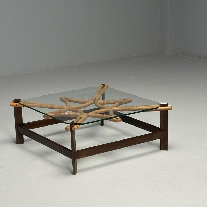 ISA, Italian Mid-Century Modern, Square Coffee Table, Wood, Bamboo, Cane, 1980s - 7