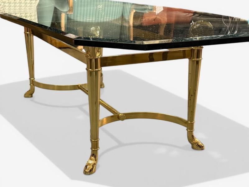 Jansen Octagon Glass Top Coffee Table, Solid Brass, Rama Head, Hollywood Regency - 7