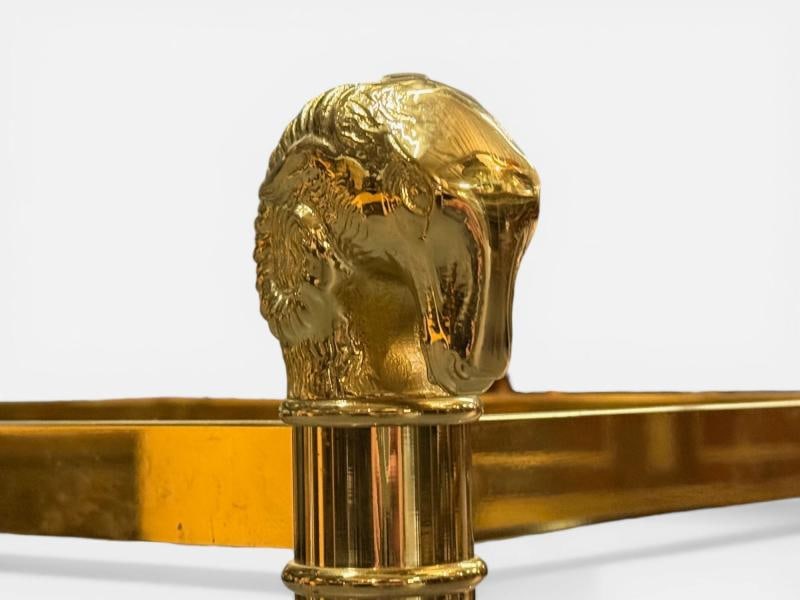 Jansen Octagon Glass Top Coffee Table, Solid Brass, Rama Head, Hollywood Regency - 8