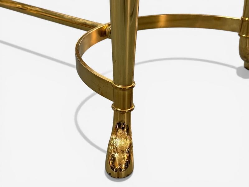 Jansen Octagon Glass Top Coffee Table, Solid Brass, Rama Head, Hollywood Regency - 9