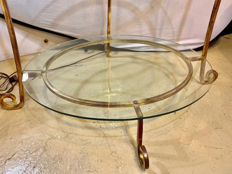 Three-Tier Tall Wide Glass and Gilt Metal Étagère Server Hollywood Regency Style - 11