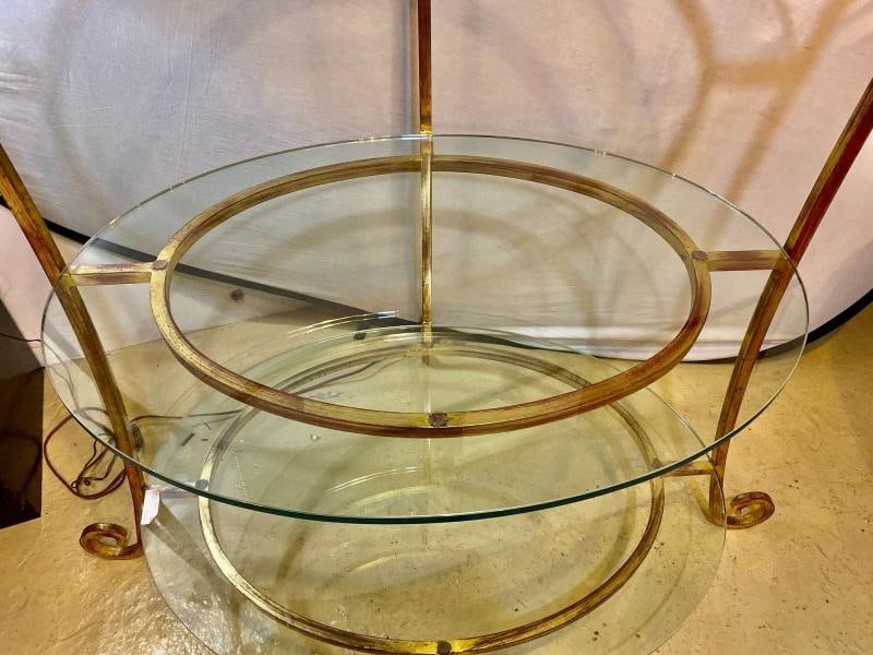 Three-Tier Tall Wide Glass and Gilt Metal Étagère Server Hollywood Regency Style - 12