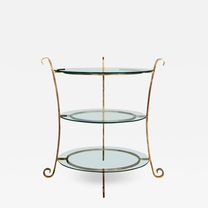 Three-Tier Tall Wide Glass and Gilt Metal Étagère Server Hollywood Regency Style (1 of 12)
