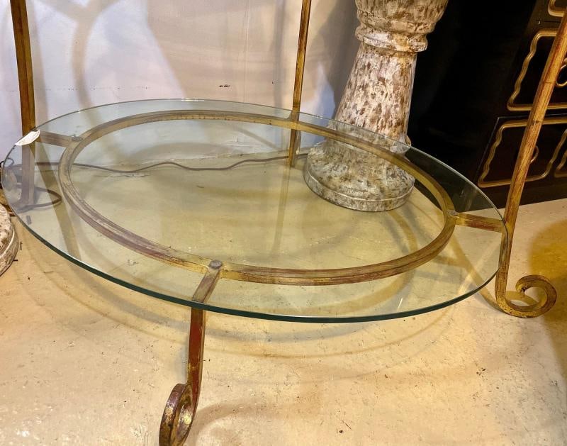 Three-Tier Tall Wide Glass and Gilt Metal Étagère Server Hollywood Regency Style - 7