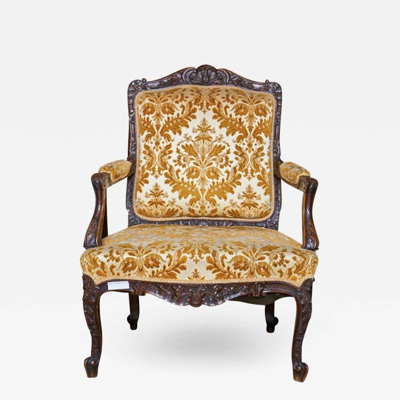 Pair of French Louis XV Style 1930s Walnut Armchairs Embroidered Upholstery - 3
