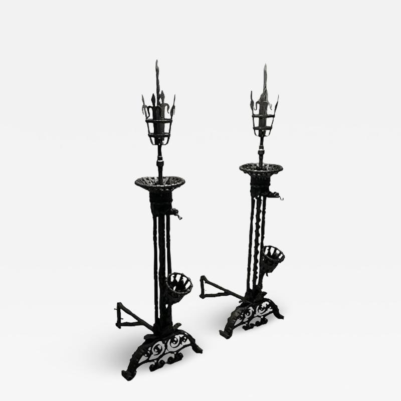 Pair Monumental Samuel Yellin Style Wrought Iron Andirons, Italian Renaissance (1 of 12)