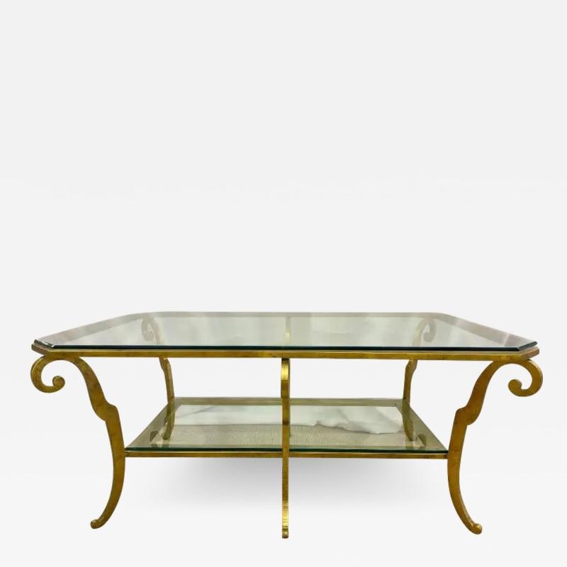 Neoclassical Style Large Gilt Metal Frame Coffee Table, Glass Top, French (1 of 12)