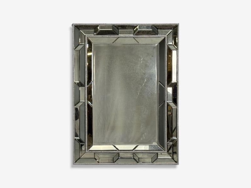 French Art Deco Style, Large Wall Mirrors, Antiqued Glass, Silver Leaf Wood - 4