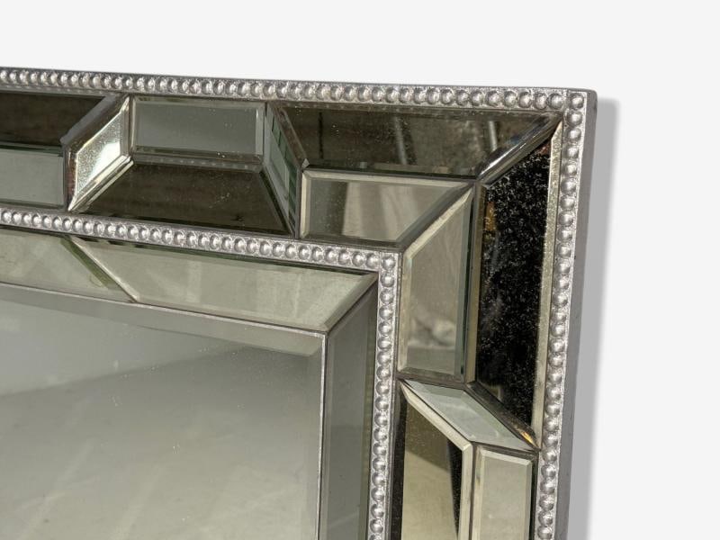 French Art Deco Style, Large Wall Mirrors, Antiqued Glass, Silver Leaf Wood - 6