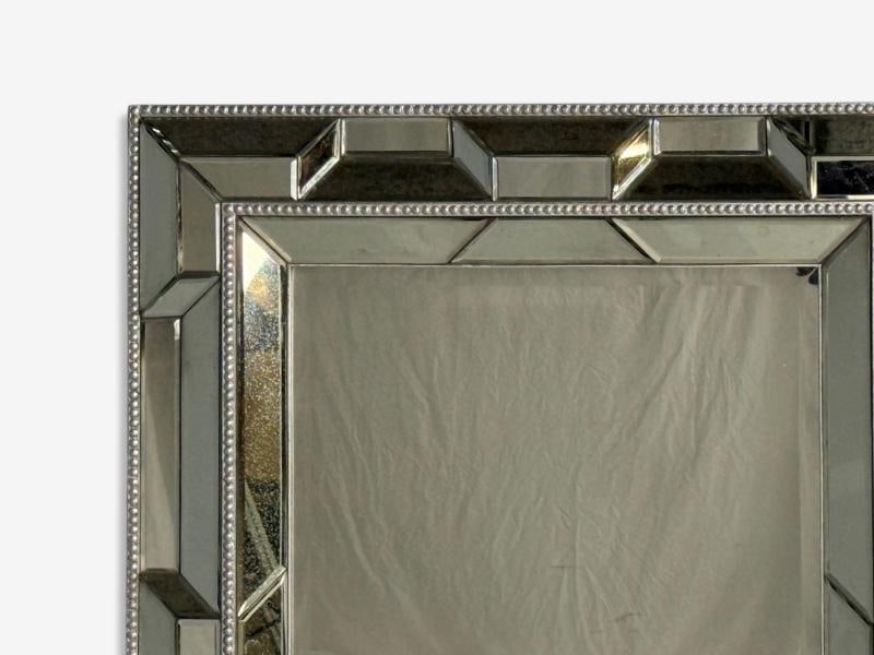 French Art Deco Style, Large Wall Mirrors, Antiqued Glass, Silver Leaf Wood - 7