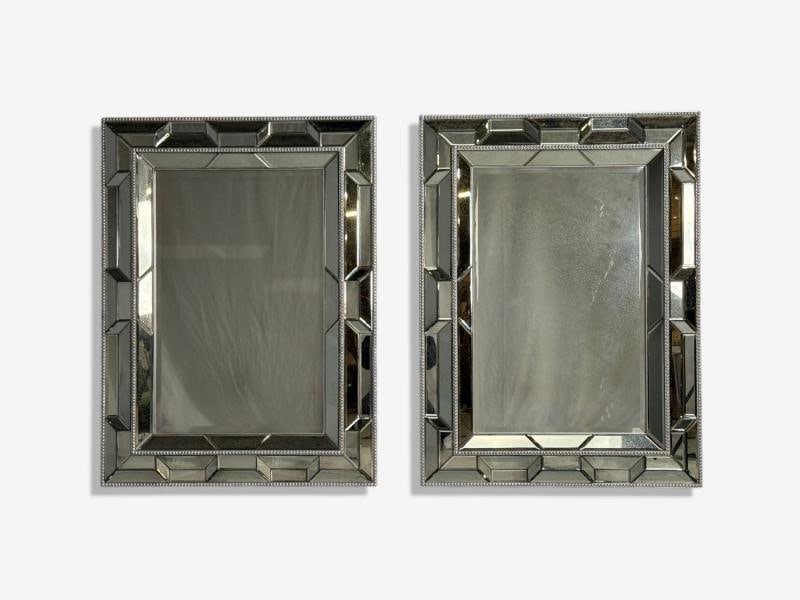 French Art Deco Style, Large Wall Mirrors, Antiqued Glass, Silver Leaf Wood - 9