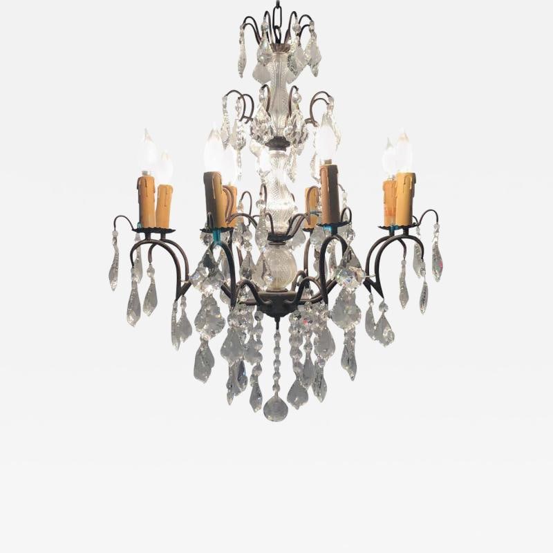Copper Designed Metal and Crystal Chandelier with Centre Cut Glass Column: Title: Copper Designed Metal and Crystal Chandelier with Centre Cut Glass Column Title: Copper Designed Metal and Crystal Chandelier with Centre Cut Glass Column Description 1: Copper designed metal