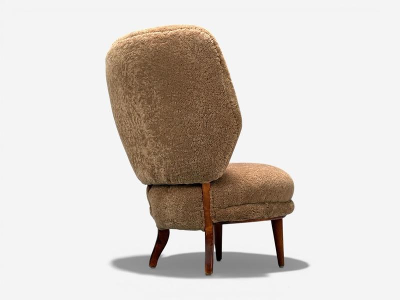 Swedish Modern, Slipper Chair, Brown Sheepskin, Birch, Sweden, 1950s - 10