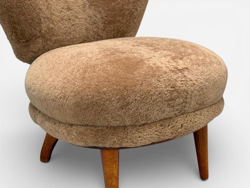 Swedish Modern, Slipper Chair, Brown Sheepskin, Birch, Sweden, 1950s - 8