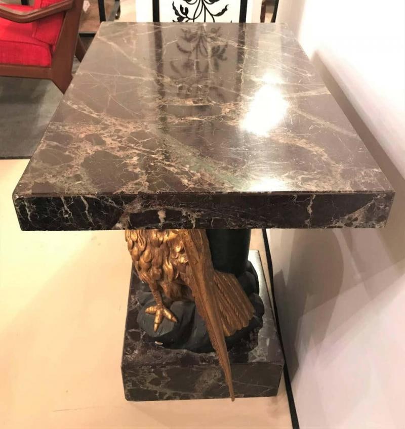 Large Gilded Eagle Marble-Top Console or Pedestal - 9