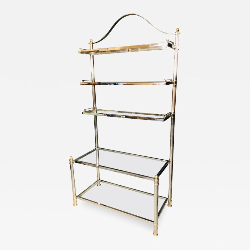 Maison Jansen Style Hollywood Regency Étagère, Bookcase, Brass and Steel Design: Title: Maison Jansen Style Hollywood Regency Étagère, Bookcase, Brass and Steel Design Title: Maison Jansen Style Hollywood Regency Étagère, Bookcase, Brass and Steel Design