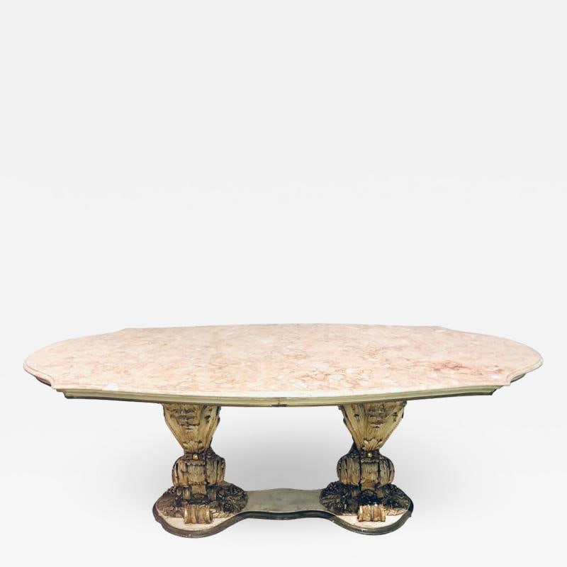 Palatial Italian Carved and Painted Base Marble Top Center or Dining Table (1 of 13)