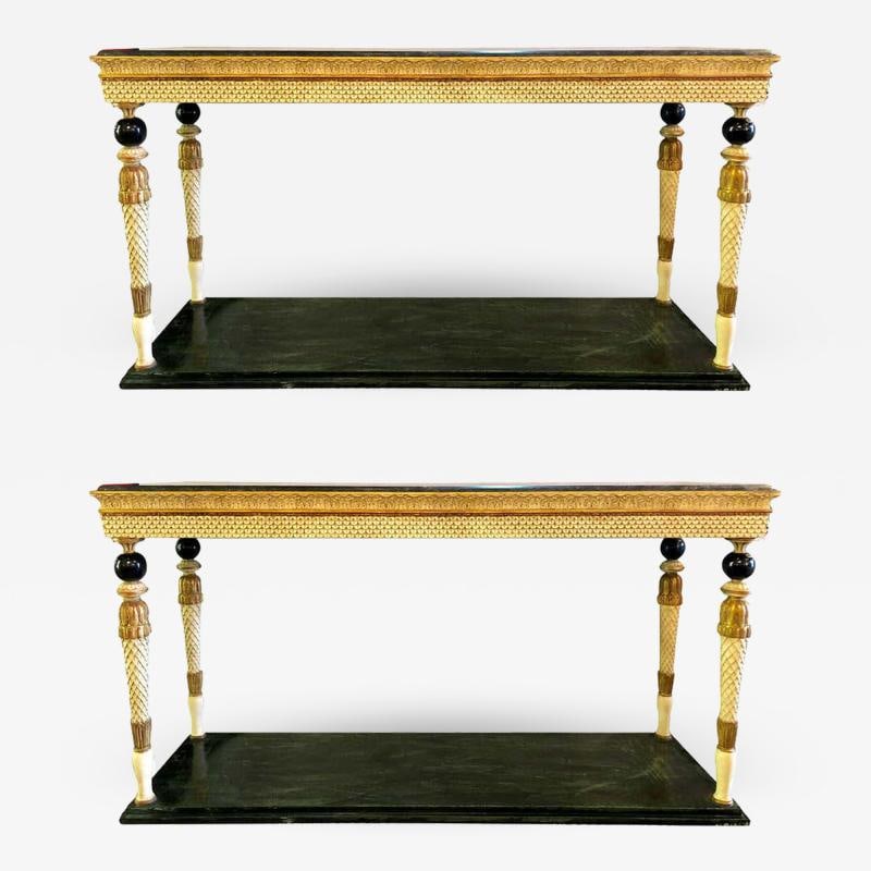 Pair of Neoclassical Style Marble-Top Consoles Attributed to Maison Jansen: Title: Pair of Neoclassical Style Marble-Top Consoles Attributed to Maison Jansen Title: Pair of Neoclassical Style Marble-Top Consoles Attributed to Maison Jansen Description 1: A pair of neoclassica