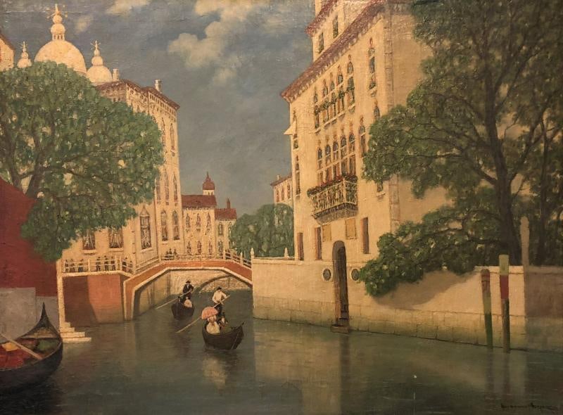 Gulbrandt Sether Signed Norwegian American Oil on Canvas of a Venice Canal: Title: Gulbrandt Sether Signed Norwegian American Oil on Canvas of a Venice Canal Title: Gulbrandt Sether Signed Norwegian American Oil on Canvas of a Venice Canal Description 1: A Gulbrandt Sether