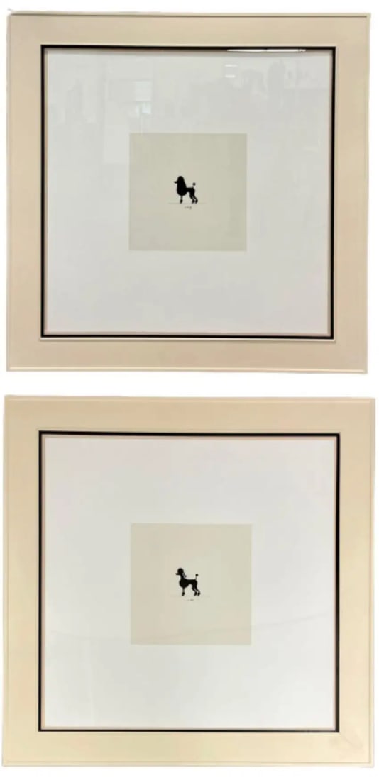Two Large Poodles Silhouette in Custom Matted Frames - 5