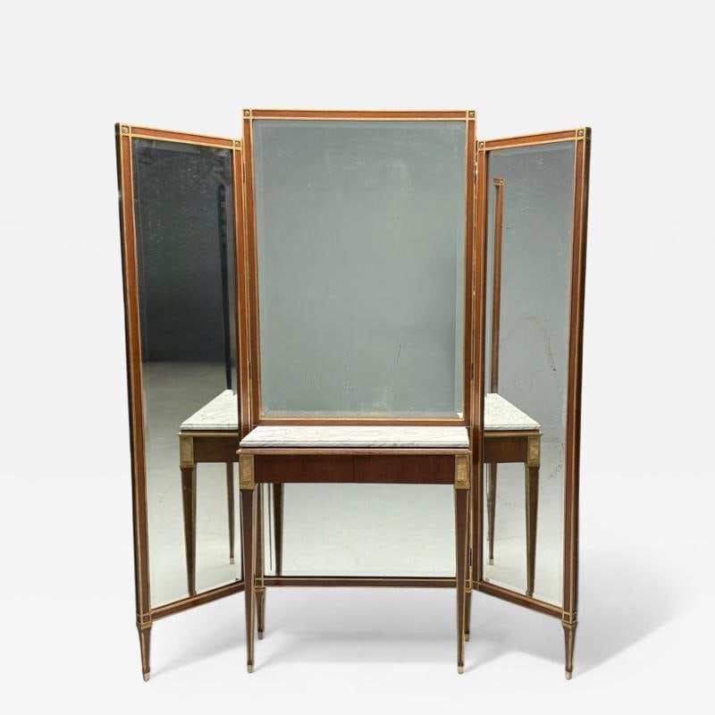 Maison Jansen, Hollywood Regency, Vanity Mirror, Mahogany, Glass, France, 1940s: Title: Maison Jansen, Hollywood Regency, Vanity Mirror, Mahogany, Glass, France, 1940s Title: Maison Jansen, Hollywood Regency, Vanity Mirror, Mahogany, Glass, France, 1940s Description 1: Maison Jans
