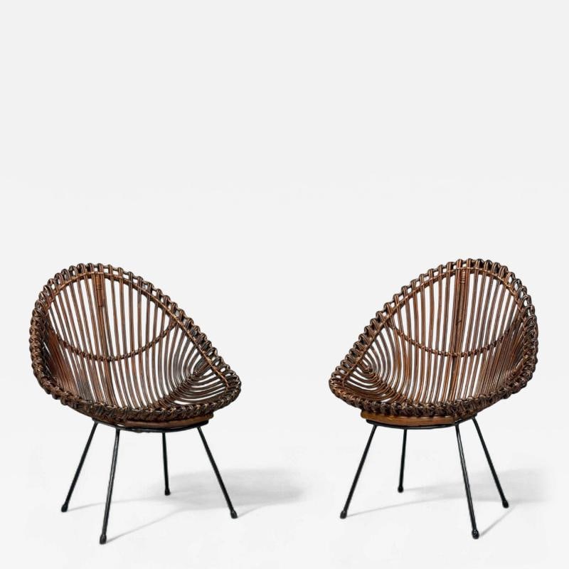 Italian Modern, Metal, Bamboo, Rattan, Lounge Chairs, Italy, 1950s (1 of 9)