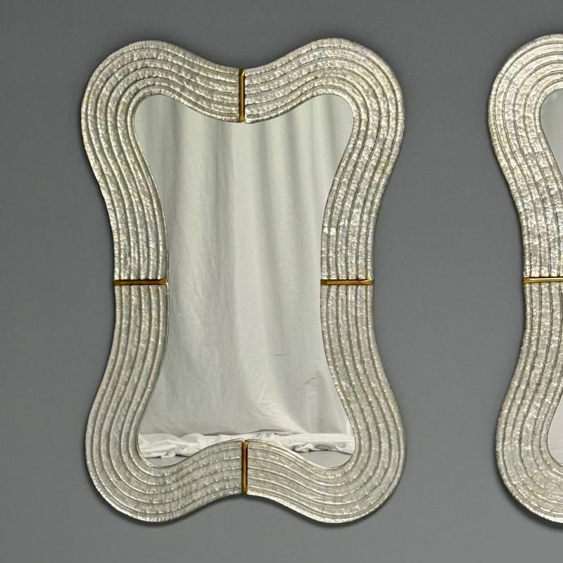 Contemporary, Modern Italian Wall Mirrors, Murano Glass, Silver Leaf, Brass - 6